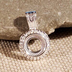 Sterling Silver Plated Art Deco Dotted 10mm Round Cabochon Pendant Setting